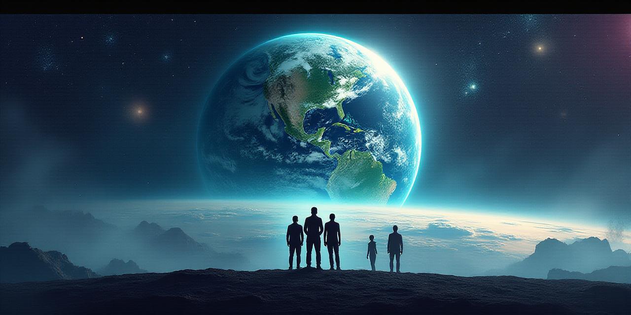 宇宙開発を支えるチームと美しい地球の抽象的なビジュアル